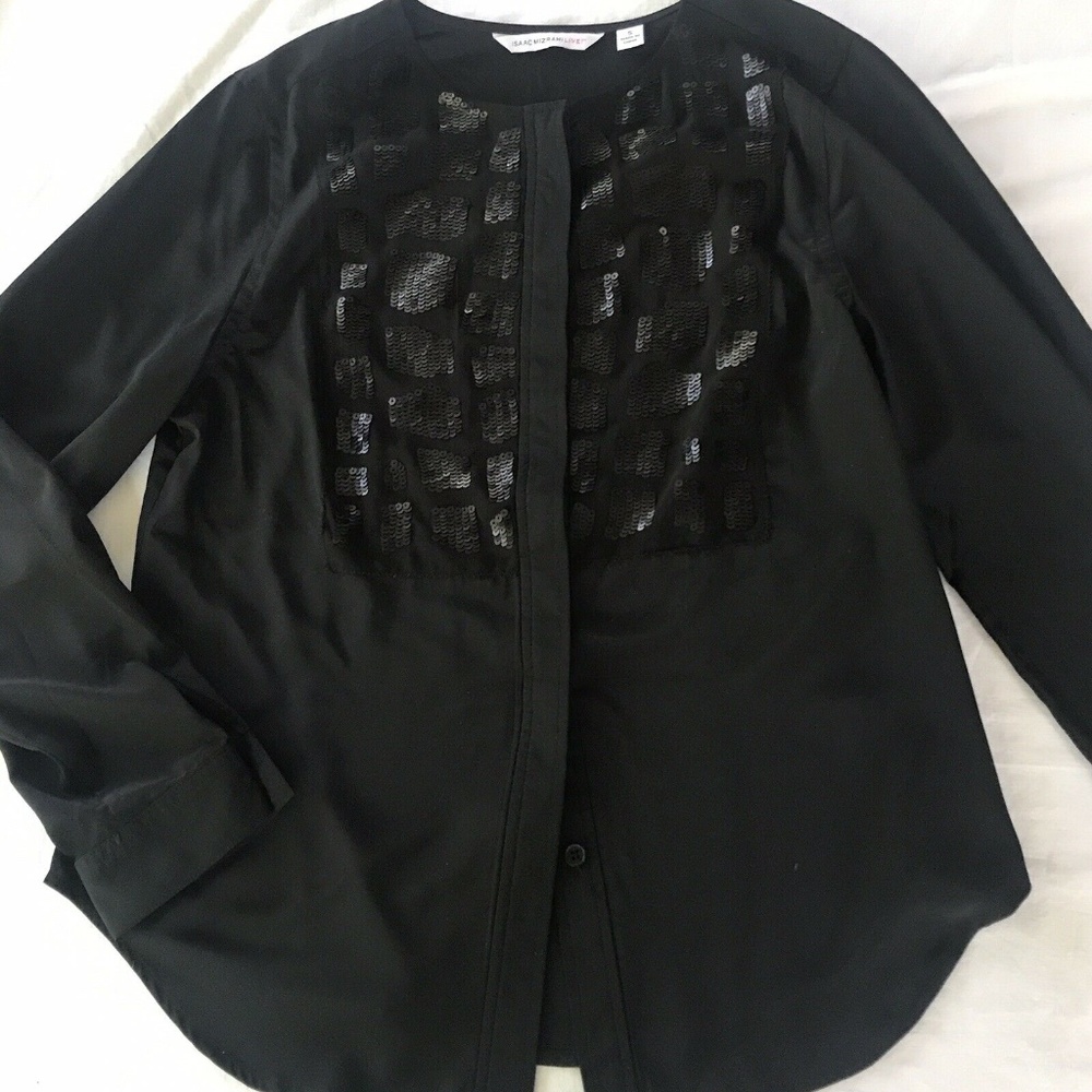 Isaac Mizrahi SZ SM BLK Blouse Sequin Animal Print